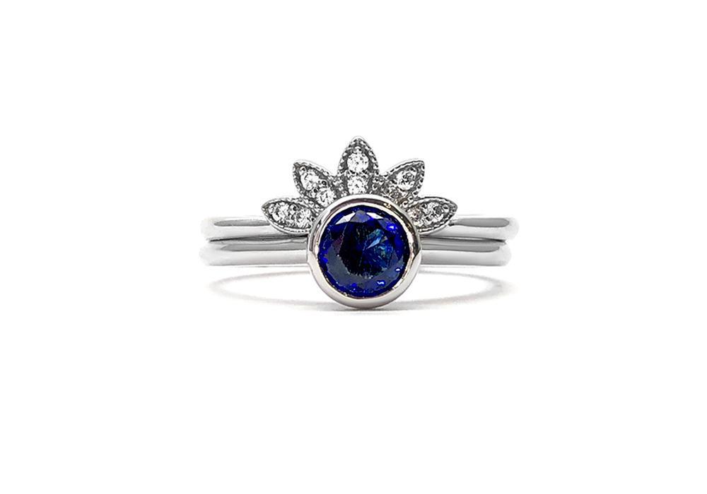 Duo bague de fiançailles et alliance │ Saphir │ Flamme en rose – Flamme
