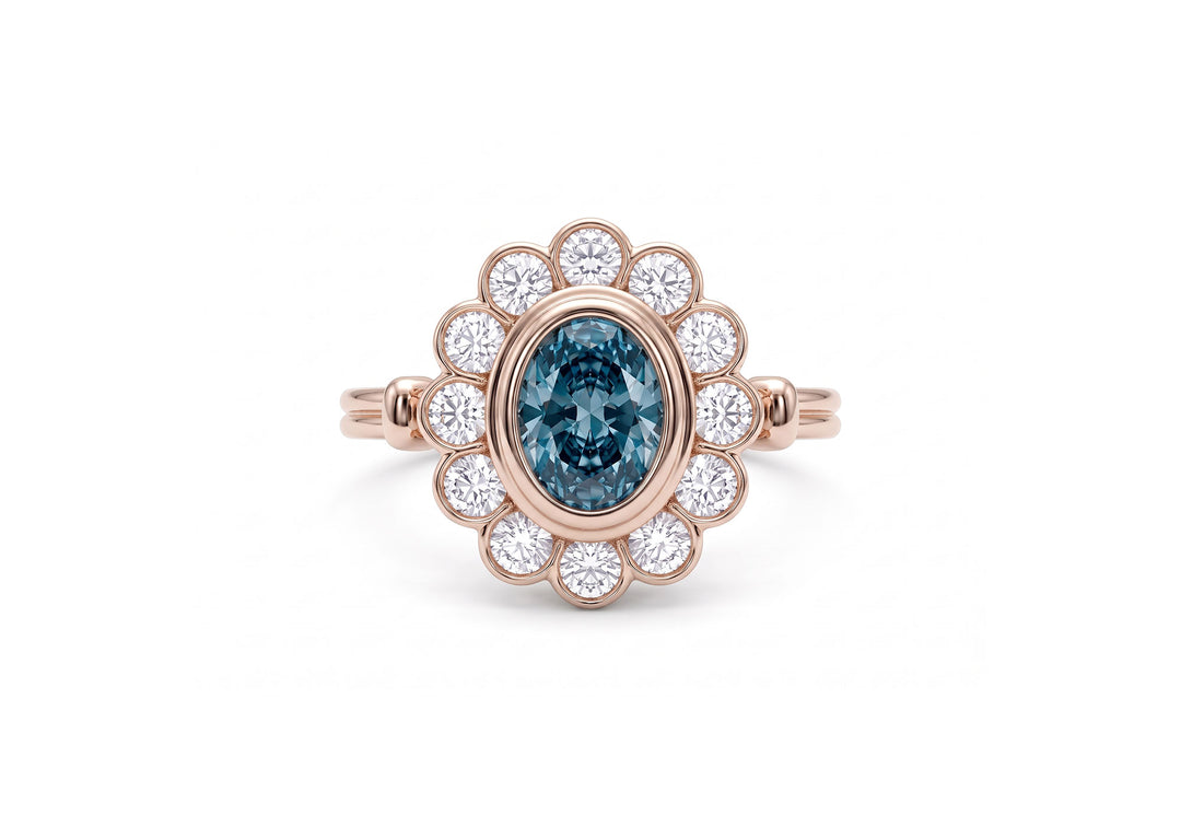 • Bague de fiançailles Sous ton charme avec diamant de laboratoire bleu et or rose – Flamme en Rose