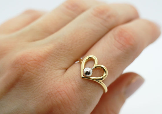 Bague coeur 14K avec boule d'or