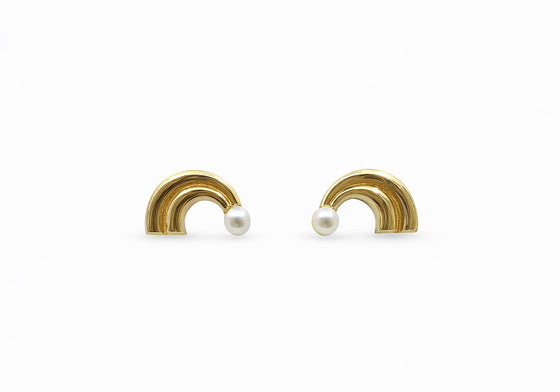 Boucles d'oreilles arc-en-ciel en or jaune et perles