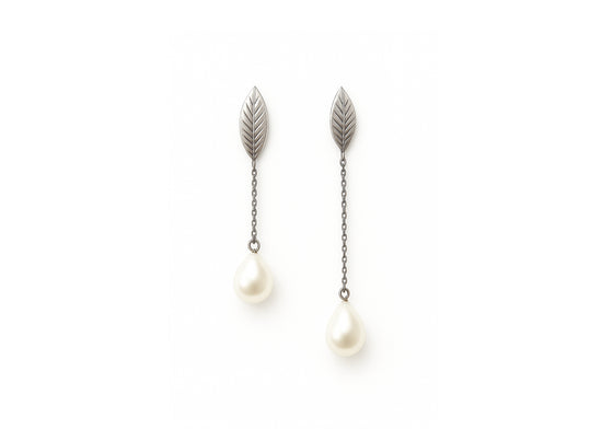 Boucles d'oreilles feuilles et perles