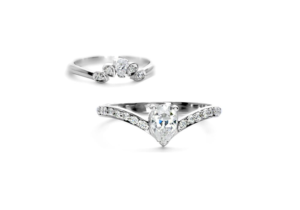 Duo de bagues de fiançailles et alliance | diamant poire | Éthique