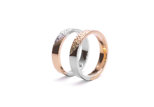 two man rings in white and pink gold between heaven and earth profile