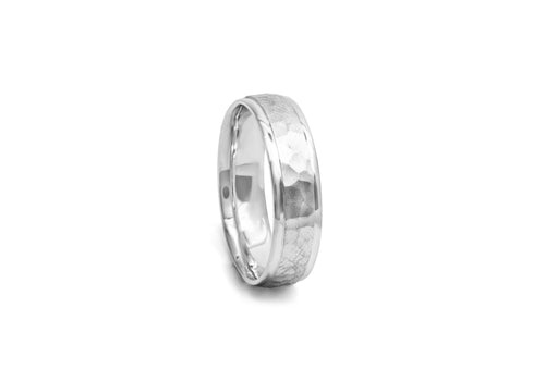 man ring white gold organic texture like a glove side
