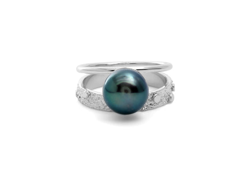 black pearl ring white gold Double signature black pearl ring 