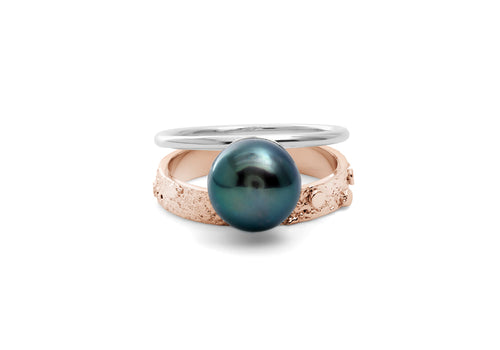 black pearl ring rose gold Double signature black pearl ring 