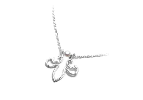 pendant fleur de lys white sterling silver with pearl