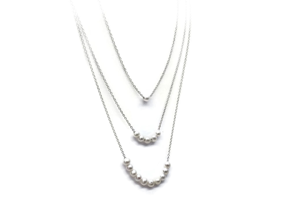3 colliers perles chaîne sterling boule de neige