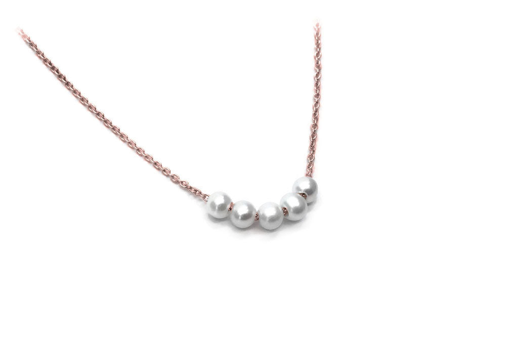 necklace of 5 beads rose gold chain 5 snowballs