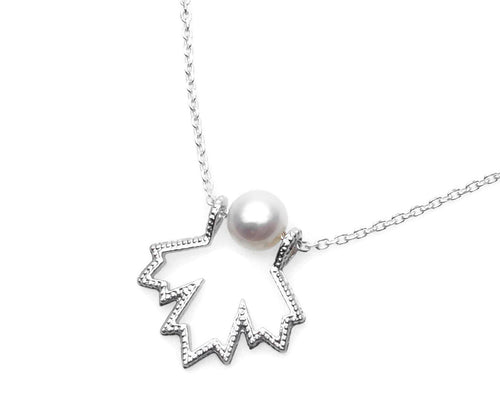 necklace maple leaf with white gold bead chic Canada