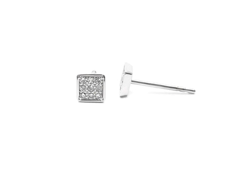 white gold and diamonds earrings square passe partout paved side