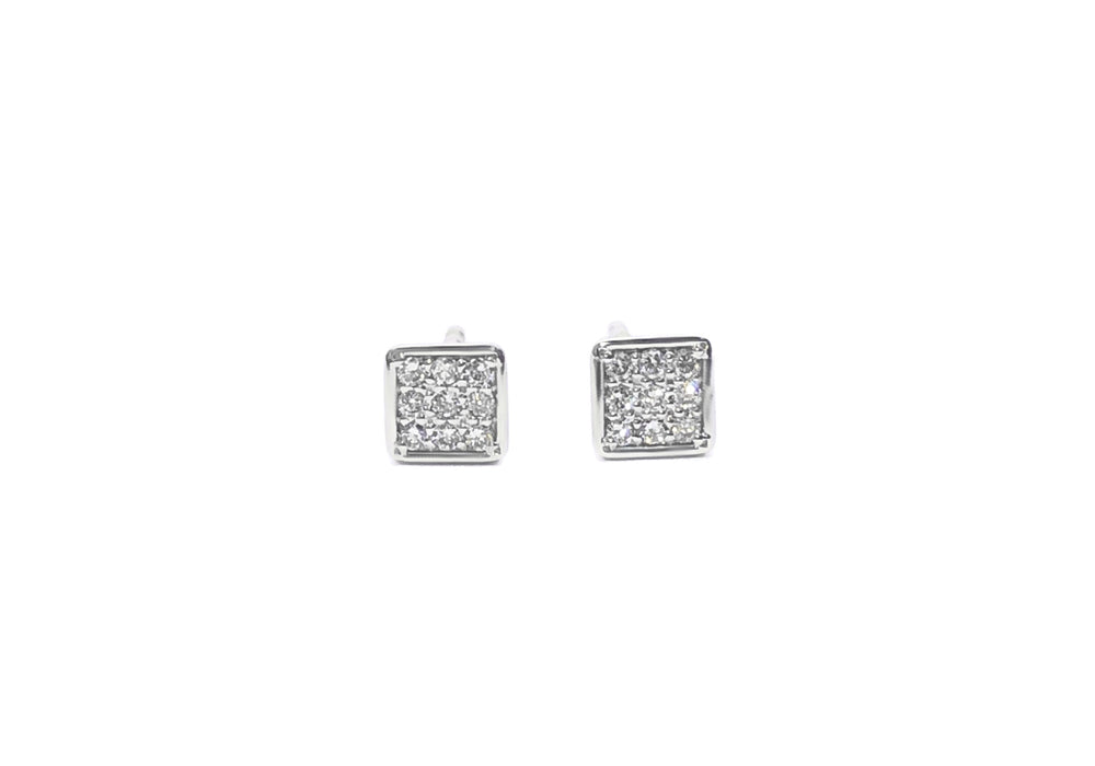 white gold and diamonds square passe partout paved earrings